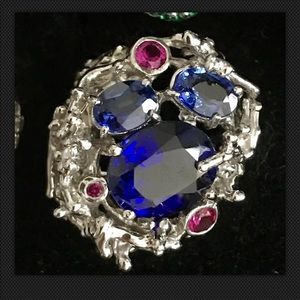 Blue SAPPHIRE 9.70CT,. RUBY 925 SILVER Ring - Sz 7 - new